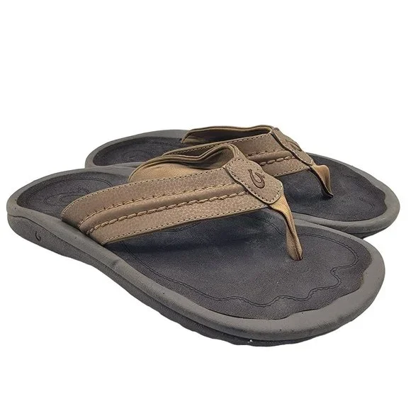 OluKai Hokua Mens 9 Brown Flip Flop Sandals Casual Walking Summer 10161-3434 OluKai Hokua - Tan | Men main image 4